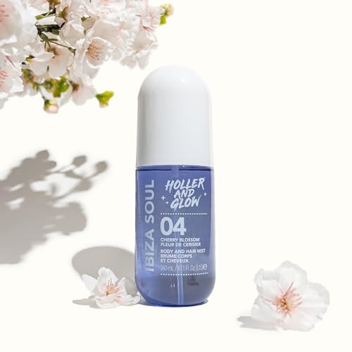 Image of Holler And Glow Ibiza Soul Cherry Blossom Body And Hair Mist, 8.11 Fl Oz | Dual-purpose hydrating mist nourishes strands & skin with floral extracts for soft, fresh, all-day glow.