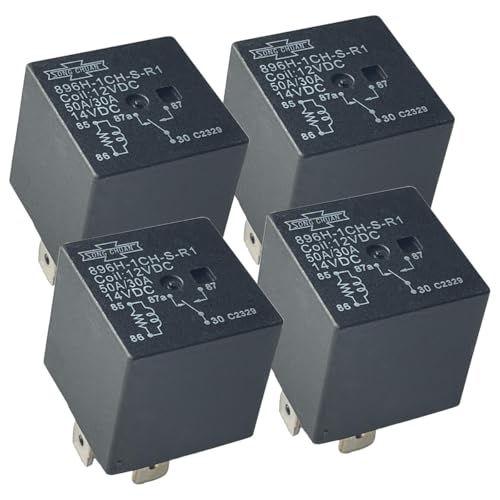 4-Pack 896H-1CH-S-R1 Automotive Relay 12V 50A 5-Pin SPDT Mini ISO, Sealed & Resistor, 0.250