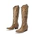 DREAM PAIRS Womens Cowboy Knee High Boots Comfortable Pull On Side Zipper Chunky Heel Embroidered Western Cowgirl Boots Retro Tall Boot,Size 8.5,Tan,DWUMKB2501