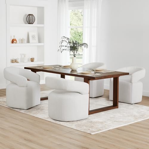 Image of KISLOT Upholstered Dining Chairs with Casters Modern Barrel Side Armchair with Rollers for Diningroom Bedroom Livingroom Reading Room,Milk,1PCS