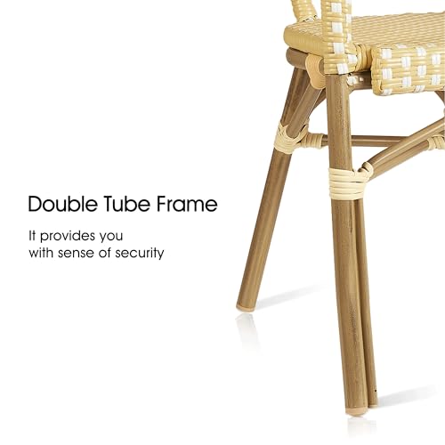 Image of PURPLE LEAF Patio Rattan Dining Arm Chairs Set of 2, Bamboo Finish, Yellow