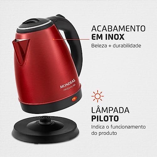 Chaleira Elétrica Mondial Pratic Inox CE-06-R CHALEIRA ELÉTRICA-220V-VERMELHO/INOX