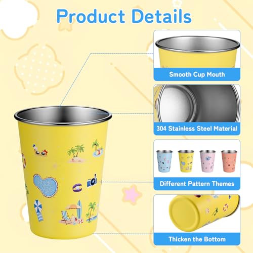 TranRantic Edelstahl Kinderbecher, 4er Set Trinkbecher Edelstahlbecher für Kinder Jungen Mädchen, 350 ml Robuste Kinder Becher für Picknick Familien