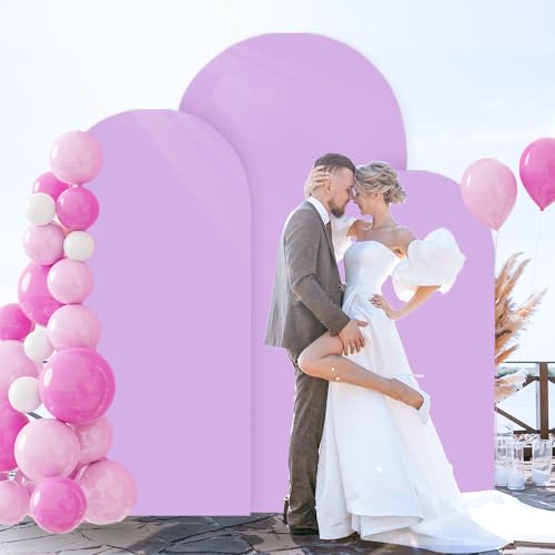 Image of FOTSHARER 7.2FT 6.6FT 6FT Lavender Arch Cover Set of 3 Wedding Arch Cover Fabric Spandex Arches Backdrop Cover for Metal Arches Frame Arch Covers Stretchy Backdrop for Wedding Baby Shower Decoration