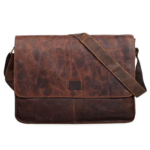 Sac à l'épaule en cuir véritable Mocca pour tablette de 13,3 pouces