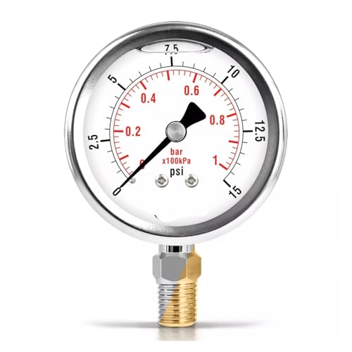 Manomètre 15 PSI rempli liquide évite les aiguilles instables boîtier inox 2.5"