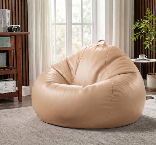 Image of Sattva Classic 2XL Bean Bag Chair with Beans Filled | Faux Leather Sofa Style Beanbags with Beans for Living Room | Pre-Filled Beans Bag with Beans for Adults | Large Bin Bags Sofa - Cream
