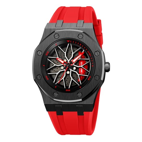 Image of SKMEI Silicone Men's Analog Sports Watch Waterproof Led Men's Watch New Wheels Rolling Creative Fashion Wristwatch 2359 (Red, Silica Gel)