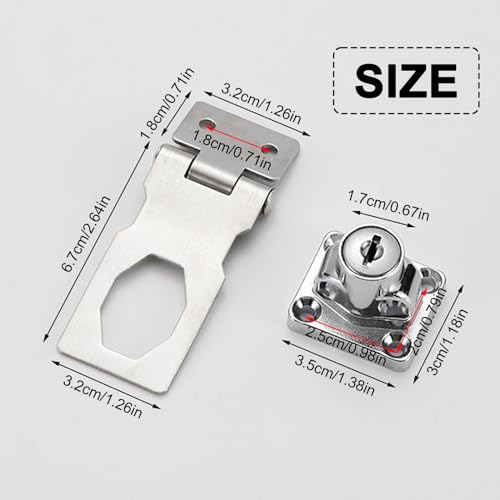 Image of 3.35 Inch Keyed Hasp Latch Lock, Knob Locking Hasp,Hasp Latches Lock Padlock Latches with Screws Locking Hasp for Cabinet Drawer,2 Pack