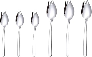 Cabilock 6pcs Salad Sporks Stainless Steel Sporks Spoon Ice Cream Cake Dessert Pasta Sporks Spoons for Home Kitchen Party Silver