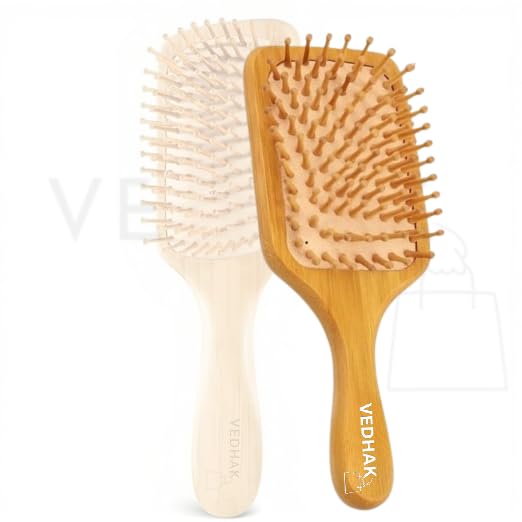 VEDHAK Bamboo Paddle Hairbrush | 100% Natural Wooden Comb | Anti-Static, Detangling & Scalp Massaging Brush | Promotes Healthy Hair & Reduces Hair Loss | Eco-Friendly & Durable | Ideal for Men & Women