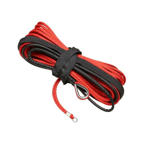 SWPHRT 1/4'' x 50 FT Car Synthetic Winch Rope Kit, 7700LBS Vehicle Winch Cable Line with Protective Sleeve, Heavy Duty Automotive Winching Line Kit, Universal for ATV UTV Truck Offroad (Red)