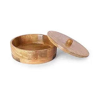 J.I International Wood Articles Works Mango Wood Roti Box for Kitchen (Colour - Brown)