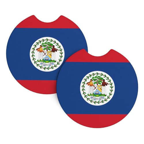 WZYCWB Lot de 2 sous-verres d'intérieur de voiture avec motif drapeau du Belize, 6,9 cm, adaptés à la plupart des voitures, camions, SUV