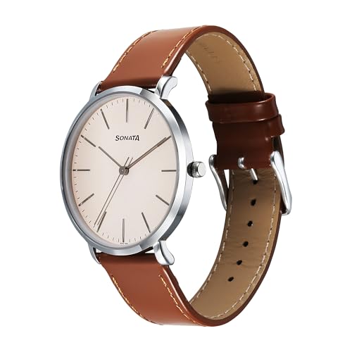 Image of Sonata Ascent Quartz Analog Other Brown Dial Watch for Men, Band: Brown