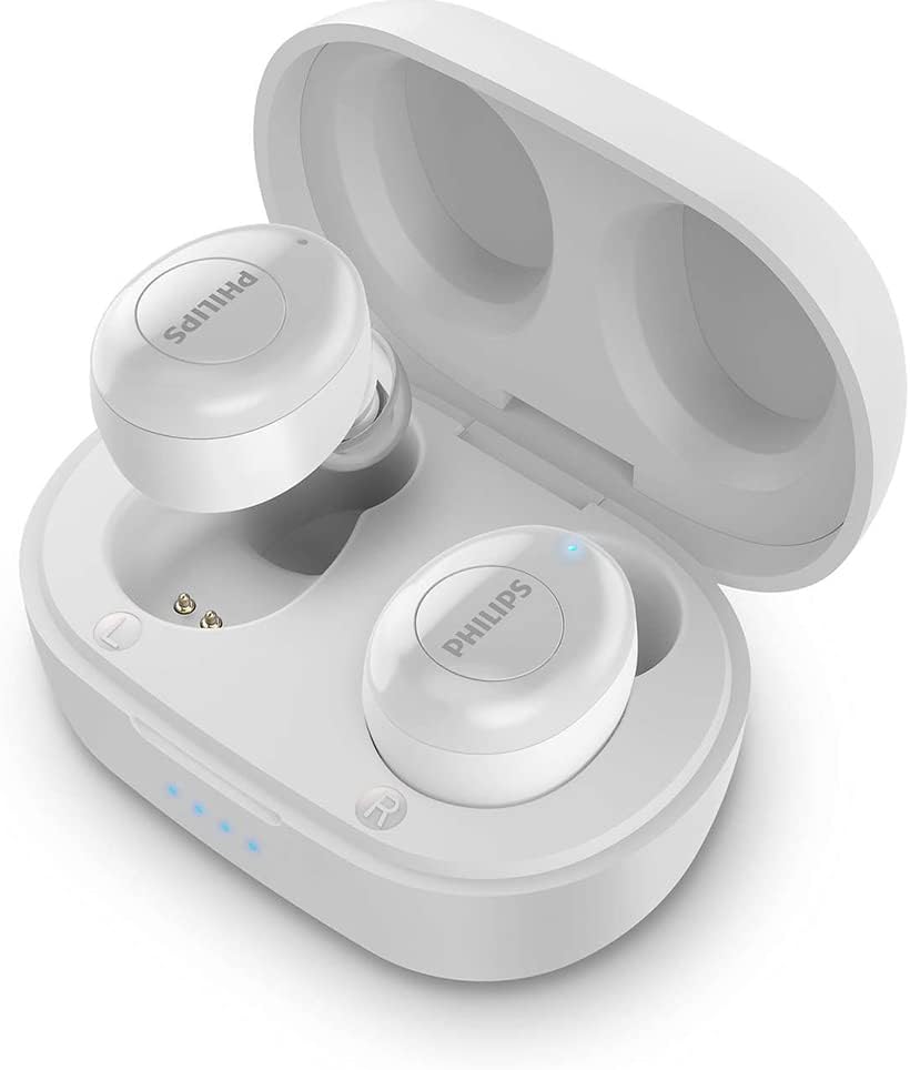 Philips True Wireless Headphones T2205WT/00 (Bluetooth In-Ear Headphones, Voice Assistant, Long Battery Life, IPX4 Splash Resistant, Extra-Small Charging Case) White – 2020/2021 Model