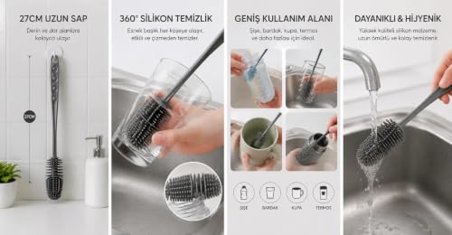 Silikon Uzun Saplı Kavanoz Yıkama Fırçası