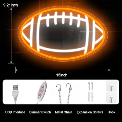 Image of Football Neon Sign for Wall Decor, Dimmable LED Light, Rugby Shaped Neon Light for Man Cave, Teens, Boys, and Girls' Bedrooms and Game Rooms Decor - Fans Present
