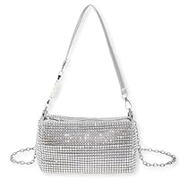FeiOne Clutch Silber Glitzer Tasche, Damen Handtasche Silber, Brauttasche, Abendtasche, Umhängetasche