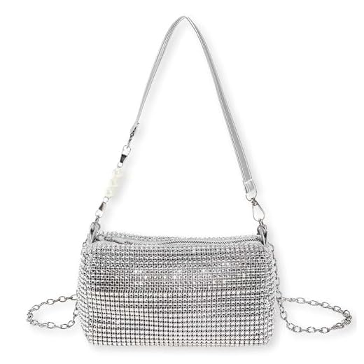 FeiOne Donna Borsa da Sera Argento Glitter Borsa da Sposa Borsa da Sera Borsa a Tracolla, Argento