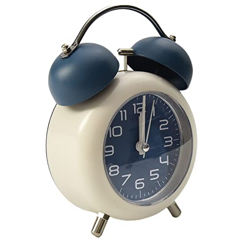 Reloj despertador de metal con doble campana, vintage, sin tictac, para mesita de noche, analógico, silencioso, con luz nocturna, para el hogar, oficina, mesita de noche, dormitorio, color azul
