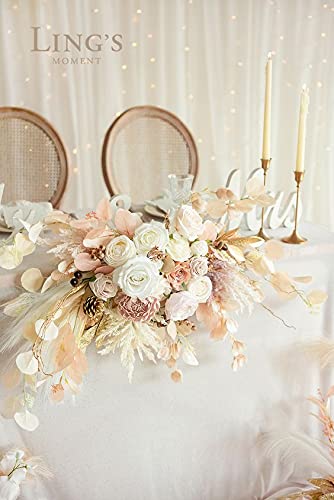 Ling's Moment Artificial Pampas Grass Box Set, 14Pcs With 6 Kinds Of Faux Greenery Picks For Diy Boho Bridal Bouquets Wedding Floral Arrangement Table Centerpieces, Beige & White #TOP4