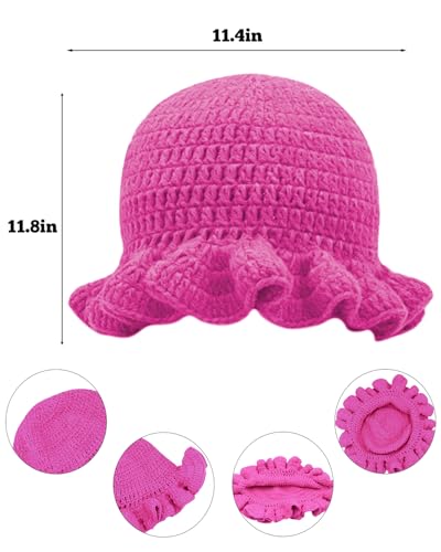 Image of Women Crochet Bucket Hat Cute Winter Ruffled Brim Floppy Cap Handmade Knit Cloche Hats