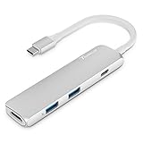 USB C Hub Adapter, Trianium Aluminum Multi Port Charger Dock USB Type C to HDMI / USB C / 2 USB-A 3.0 Port [Pass-Through Charging] For Macbook Pro,Chromebook, Phone,Hard Flash Drive,Other USB C Laptop
