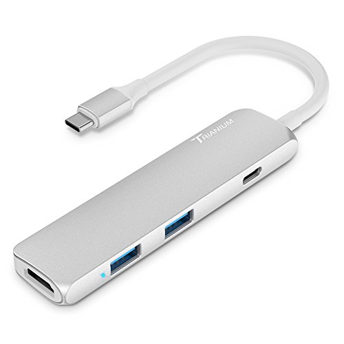 USB C Hub Adapter, Trianium Aluminum Multi Port Charger Dock USB Type C to HDMI/USB C / 2 USB-A 3.0 Port [Pass-Through Charging] for MacBook Pro,Chromebook, Phone,Hard Flash Drive,Other USB C Laptop