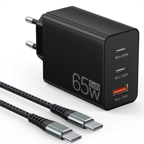 Carregador USB C de 65 W,carregador rápido USB de 3 portas com cabo de carregamento de 2 m,fonte de alimentação USB C para MacBook Air Pro M1/M2,iPhone 16 Pro/Max/15/14,Galaxy,tablet,laptop,etc.