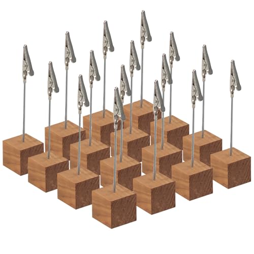 CXRYLZ-FUR 16 soportes para tarjetas, soporte para fotos con pinzas, soporte para tarjetas de Navidad, con cierre de cocodrilo, base de madera, soporte para tarjetas de mesa, para fotos, tarjetas