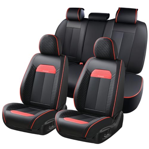 Image of FLORICH Car Seat Cover Full Sets with Waterproof Leather, Car Seat Protectors with Storage Pocket, Airbag Compatible, Universal Seat Cover Fit for SUV, Sedan, Vans, Trucks Red Line