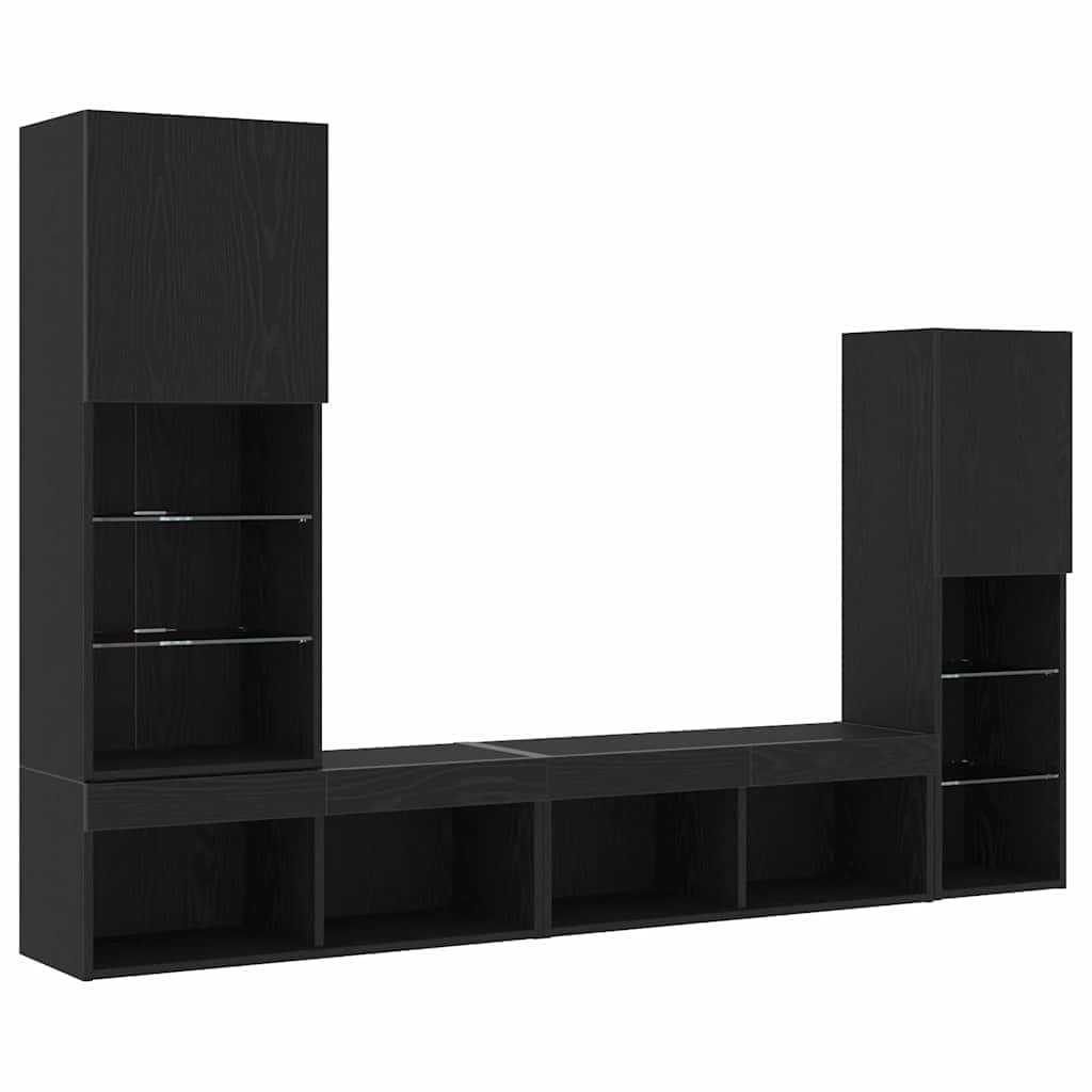 Gabinete de TV 4 pcs Roble Negro Mueble TV Pared con Luces LED RGB y Amplio Almacenaje, Diseño Moderno y Versátil 40.5 x 30 x 102 cm