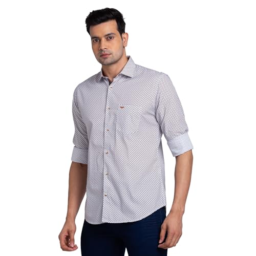 Image of Park Avenue Men's Print Pattern Slim Fit Pure Cotton Full Sleeve Cut Away Collar Casual Shirt