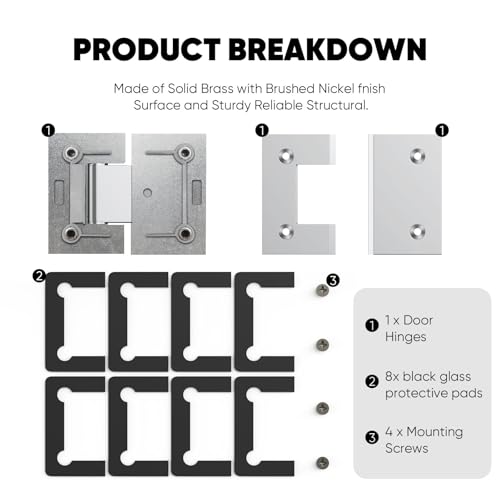 AatrixQuayn 180 Degree Glass Shower Door Hinges Heavy Duty Solid Brass Glass Shower Door Hinges for 5/16"(8mm) - 1/2"(12mm) Thickness Tempered Glass (Mirror Chrome, 2 Pack, 180 Degree) by AatrixQuayn - Image 5