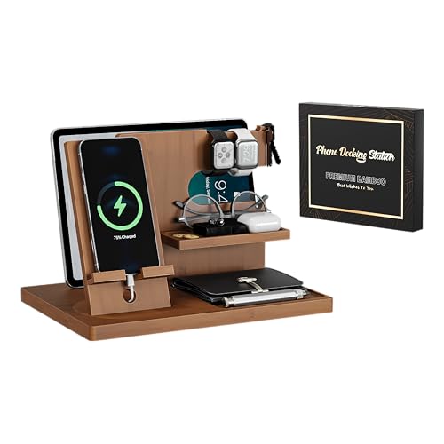 Semiocthome Wood Phone Docking Station with Separate Phone Stand, Anniversary Presents for Him or Her, Birthday Presents for Men Dad Husband Boyfriend Son, Bedside Desk Organiser Brown - Cosy Home Interiors Semiocthome Wood Phone Docking Station with Separate Phone Stand, Anniversary Presents for Him or Her, Birthday Presents for Men Dad Husband Boyfriend Son, Bedside Desk Organiser Brown - Image 9