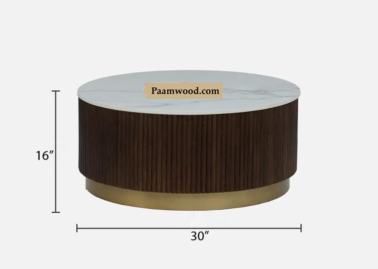 Image of Premium Luxury Marble-Top Wooden Center Table with Louvers & Acrylic Wooden Base | Premium Coffee Table for Living Room & Office