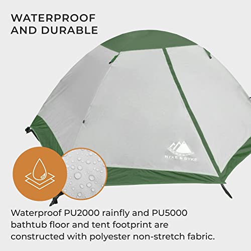 Hyke & Byke Yosemite Hiking & Backpacking Tent - 3 Season Ultralight, Waterproof Tent For Camping W/Rain Fly And Footprint - 1 Person - Forest Green #TOP2