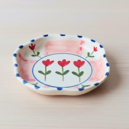 Image of WEAVING HOMES Pink Peony Handmade Dessert Plate, Size: 11 cm Microwave & Dishwahsher Safe (Set of 1)