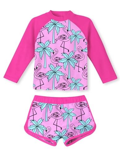 Image of TUONROAD Girls 2 Pieces Rash Guard Swimsuit Long Sleeve Tankini for 4-10 Years