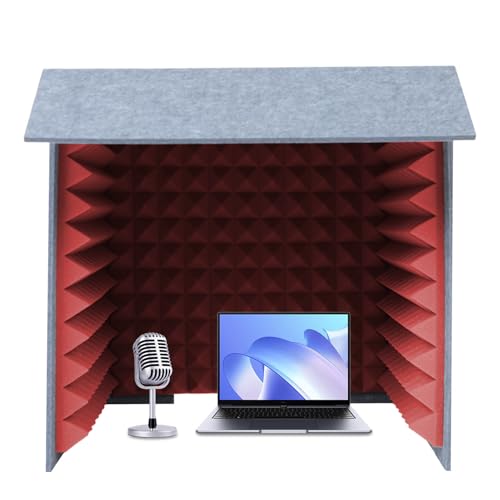 Genérico Cabina de Sonido portátil para Escritorio, miniescudo insonorizante Plegable, Rojo de 80 cm, Ideal para podcasts, Streaming y Voz, con Filtro de amortiguación de Sonido Moderno.