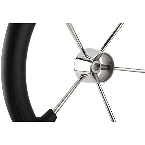 Yaegarden 11 Inch 5 Spoke Boat Steering Wheel, Stainless Marine Wheel with Black Foam Grip