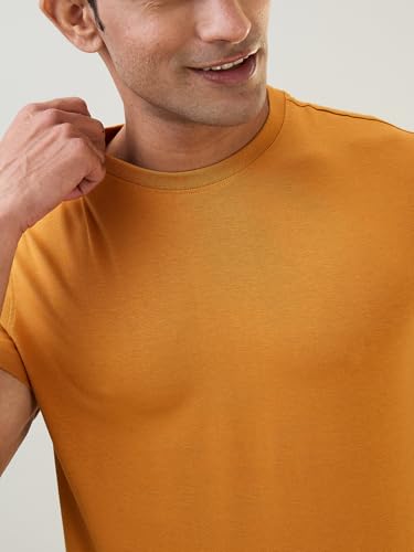 Image of Raymond SleepZ Regular Fit Cotton Modal Blend Solid Pattern Round Neck Loungewear T-Shirt