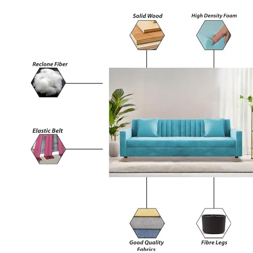 Image of Casaliving Garcia 3 Seater Sofa Set for Living Room (Turquise Colour) Premium Fabric Sofa