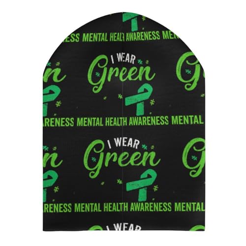 in May We Wear Green Mental Health Awareness Month Kids Beanie Hat for for Girls Boys Children Cap Winter Knitted Chemo Cancer Headwear Accessories Gifts Decoration3