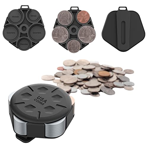 WOTEG Boîte de Rangement Portable pour pièces de Monnaie | Boîte de Rangement Portable pour Collection de pièces avec Clip arrière Amovible,Distributeur de boîte de Rangement pour Porte-Monnaie Noir