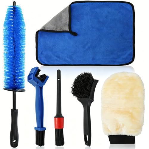 Acshio Set of 6 Motorcycle Cleaning Brush Kit, Motorcycle Detailing Wash Kit, Include Easy Reach...