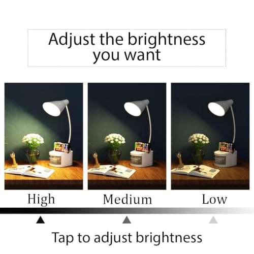 Image of fizzytech 360 Flexible LED Desk Lamp with Pen & Mobile Holder - Adjustable Study Table Lamp with Touch Control for Reading, Office, Work & Study (White)