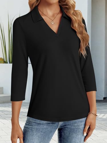 3/4 Length Sleeve Womens Tops Dressy Casual V Neck Polo Shirts Business Work Blouses 2025 Trendy Tunic Top3