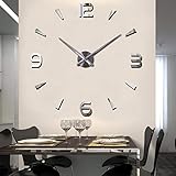 FASHION in THE CITY 3D DIY Wall Clock Creative Design Mirror Surface Wall Decorative Sticker Watches (Silver)